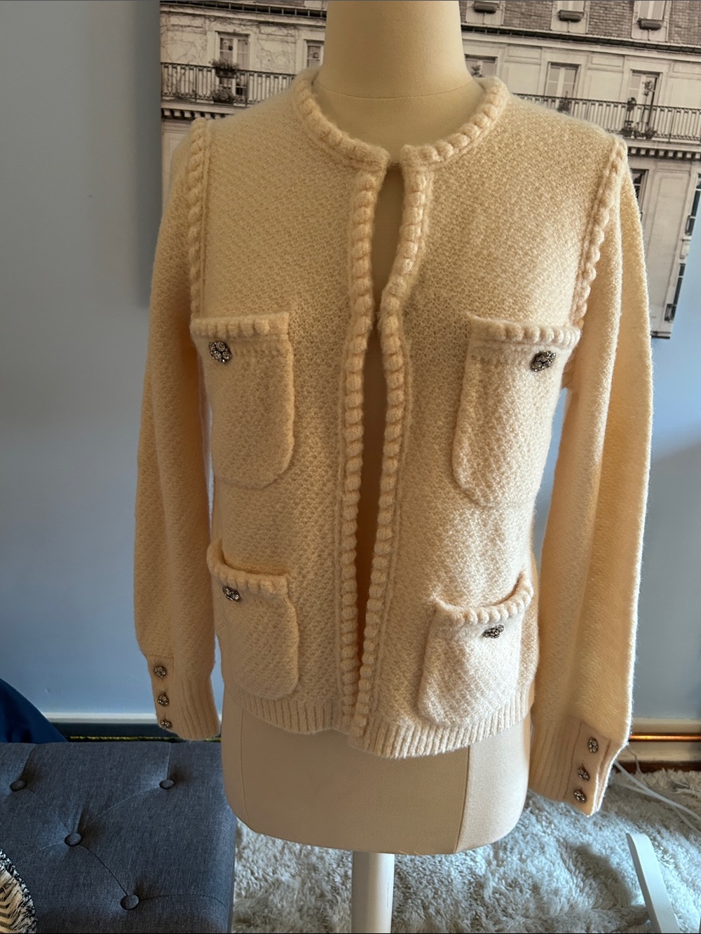 J. Crew Cream Textured Pocket Cardigan